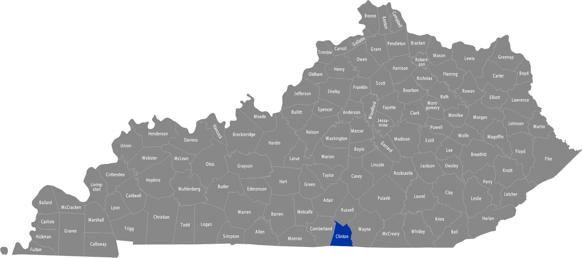 State of Kentucky with Clinton county highlighted